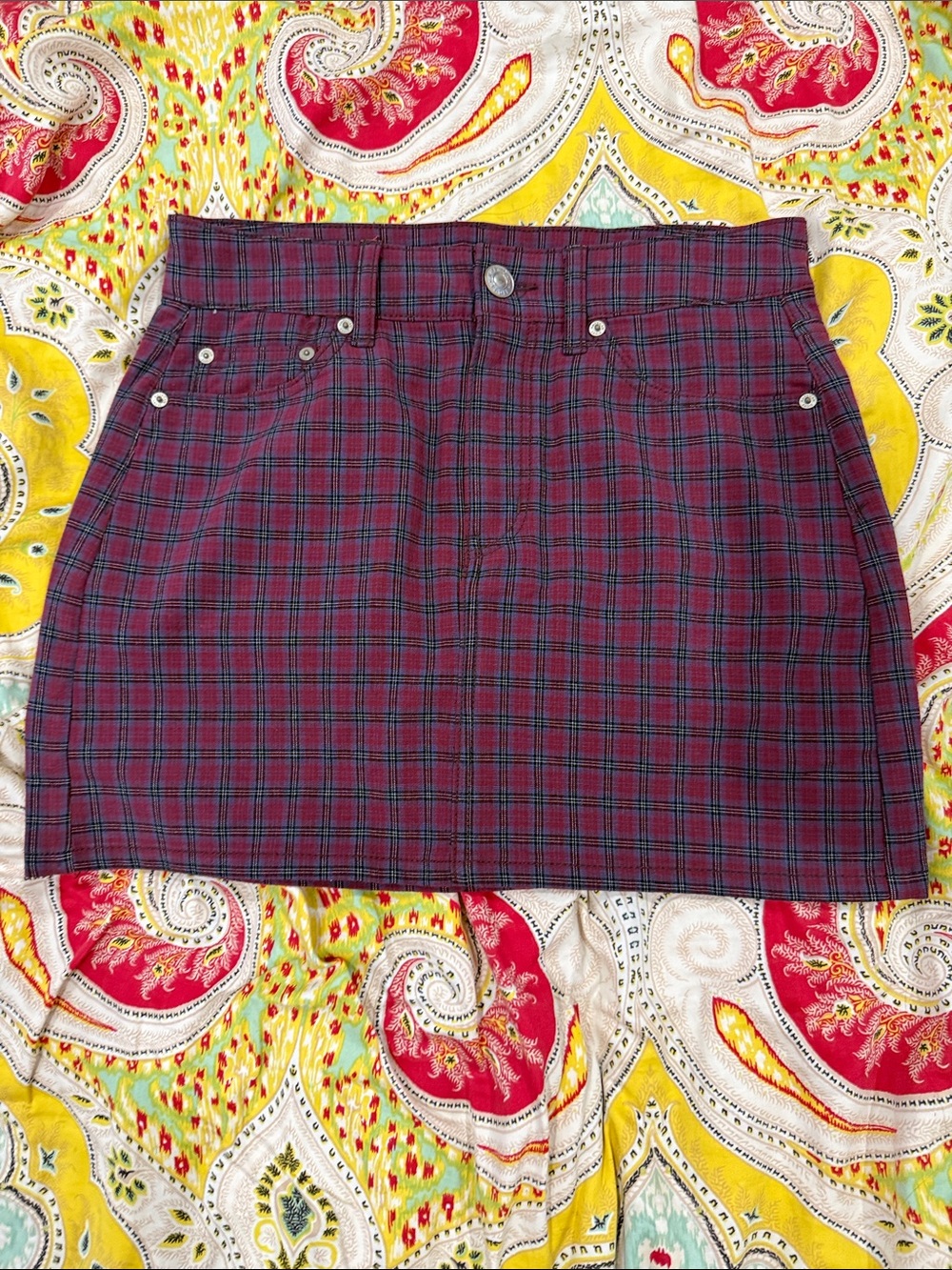 American Eagle Outfitters Burgundy Plaid Mini Skirt